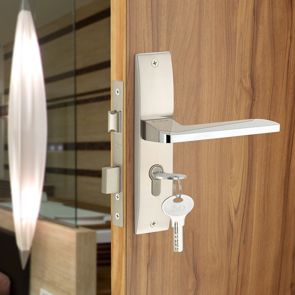 IPSA Lilac Iris Handle Series on 8" Plate CYS Lockset with 60mm Both Side Key - Matte Satin Nickel Finish CPS
